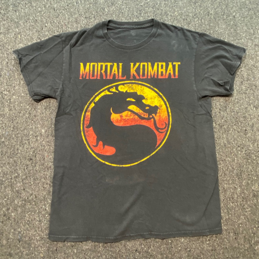 Mortal Kombat Graphic T‎ Shirt M Mens Black Retro Gaming Dragon Logo Tee